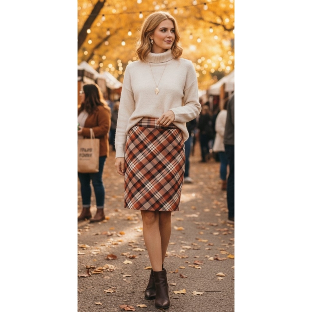 The Limited Plaid Pencil Skirt Earth Tones Size 0